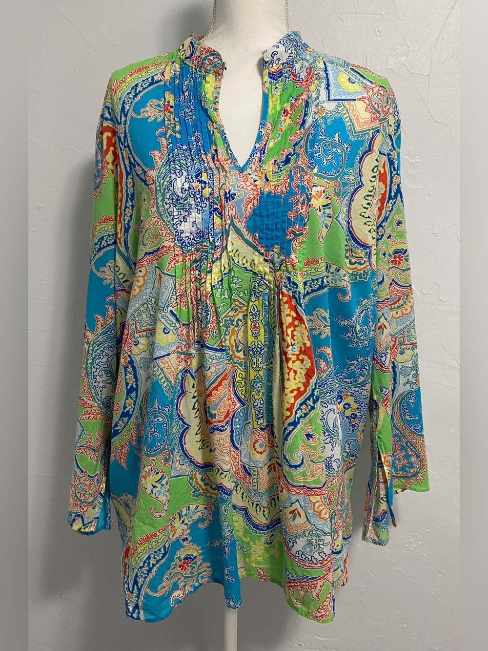 Lauren Ralph Lauren Blue & Green Paisley Keyhole Tunic